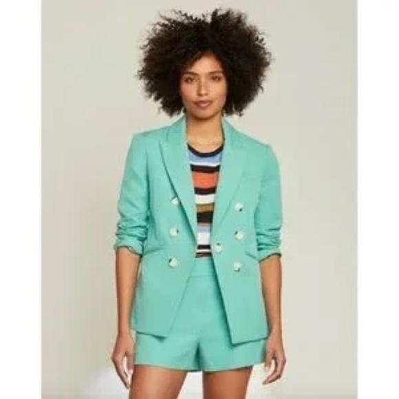 Veronica Beard Emsley double breasted blazer jacket linen blend green size 10 - Picture 10 of 12